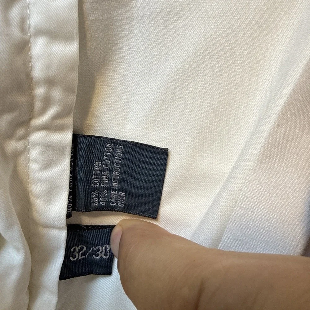 VintagePolo Ralph Lauren Mens White Flat Front  Pants 32/30 Pima Cotton &Cotton